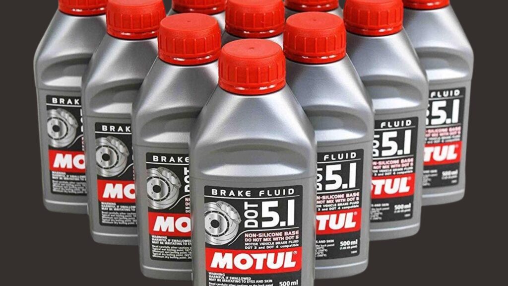 A bottle of high-quality brake fluid with a durable formula for enhanced braking performance and safety.